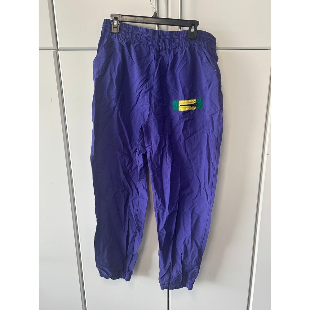 Vintage Purple Nylon Track Pants Elastic Waist Windbreaker Joggers Retro 90s